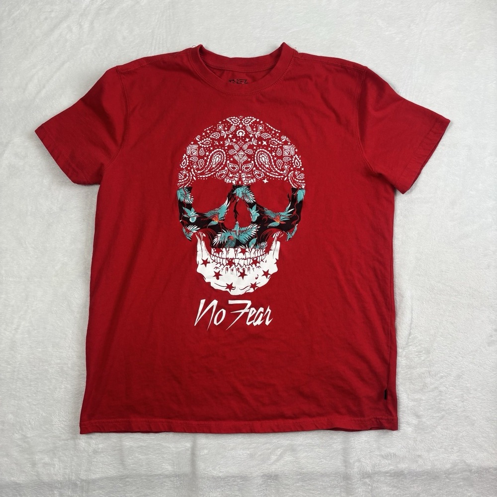 Y2K No Fear Skull Head Red Short Sleeve Graphic Shirt‎ Men's Large